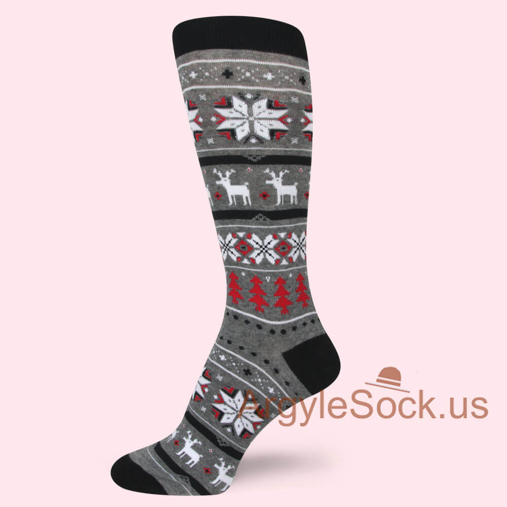 Gray with Black Heel and Toe Christmas Style Men's Socks